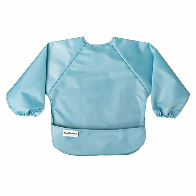 Tiny Twinkle Long Sleeve Bib for Babies & Toddlers – 2 Pack Waterproof Smock Bibs for Eating – Machine Washable & Mess-Proof, Baby Feeding Essential & Shower Must-Have (Slate Olive,6–24M)