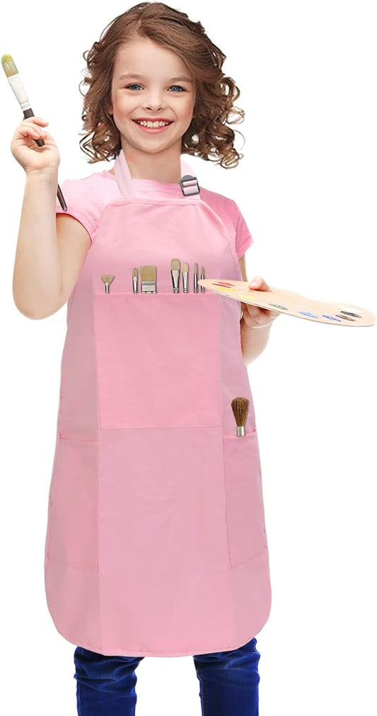 FreeNFond Kids Apron Adjustable Child Apron with 4 Pockets for Baking Painting