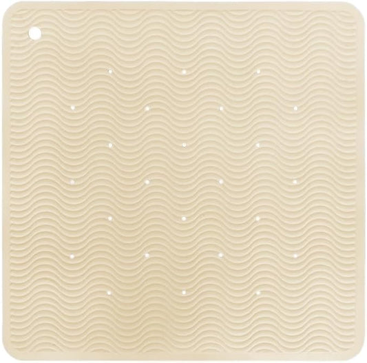 HEVEA Natural Rubber Wave Bath Mat – Square 21x21 in | Non-Slip Shower & Bathtub Mat with 364 Suction Cups, Plastic-Free & Biodegradable (Sand)
