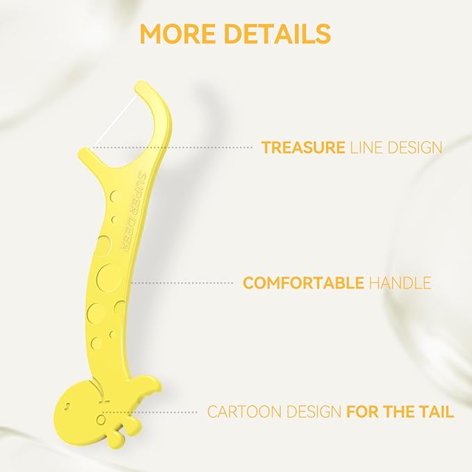 Super Deer Dental Floss Picks for Kids,4 Animal-Shaped Picks, Fluoride-Free, Fun Oral Care in Colorful Floss Sticks Design Ideal for Ages 3+, 100 Count (Pack of 1)