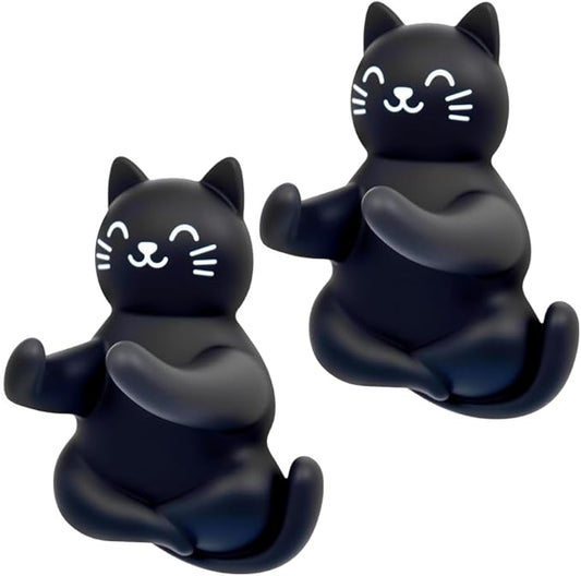 Cute Cat Waterproof Self-Adhesive Shower Hook Set, Funny Black Cat Razor Holder Bathroom Accessories for Men Women Cat Lover, Cat Lover Gifts for Women Men, Black Cat Bathroom Decor