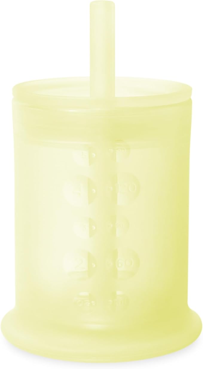 Olababy Silicone Training Cup with Straw Lid | Babies Water Drinking Cup | 6+ Mo Infant To 12-18 Months Toddler | Sippy Cup For Kids & Smoothie Cup | Baby Led Weaning (Lemon, 5 oz)