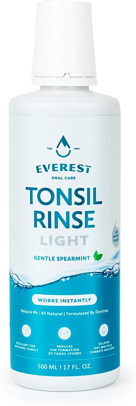 Everest Mouth Wash & Tonsil Stone Remover – Natural Mouthwash or Oral Rinse Liquid to Help Soothe Tonsils, Fight Bad Breath, & Relieve Dry Mouth – Paraben & Alcohol Free Mouthwash, Spearmint
