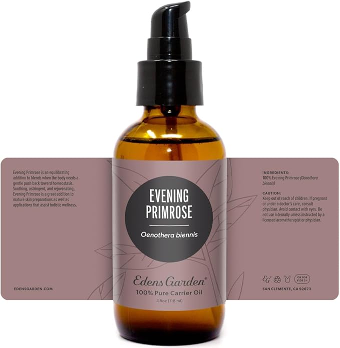 Edens Garden Evening Primrose Carrier Oil- 100% Pure Premium Cold Pressed & Hexane Free, Natural Antioxidant Rich Moisturizer For Face, Skin, Hair & Nail Care, Diluting Essential Oils 118 ml (4 fl oz)