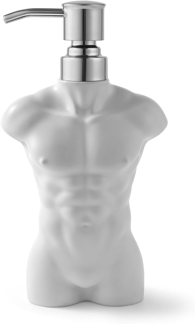 Ceramic Soap Dispenser with 304 Stainless Steel Pump Hand Lotion Liquid Dispenser Refillable for Kitchen and Bathroom Decorative (Matt White Figure)