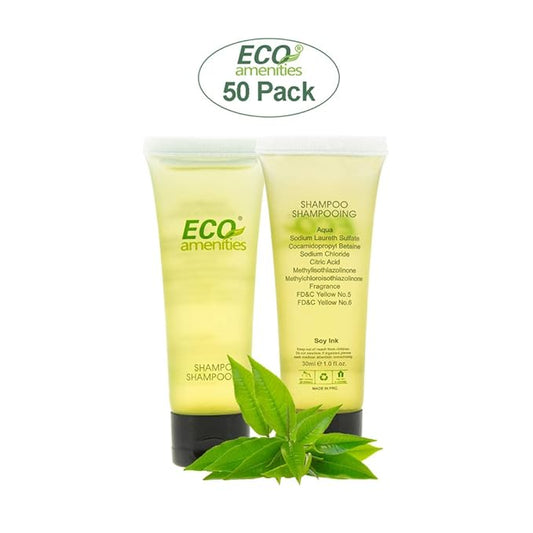 ECO amenities Travel Kit - Mini Shampoo & Conditioner Set - Eco Paraben-Free Soap Bars & Travel Essentials - Individually Wrapped Hotel Amenities Kit - 1 Fl Oz each, Pack of 150, Green Tea