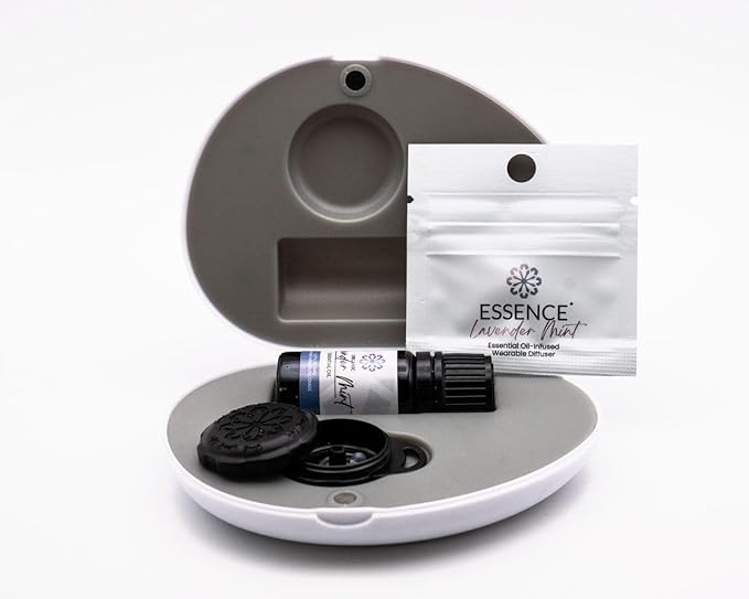 Essence Pearl Travel Case - Wearable Aromatherapy Kit with Nasal Diffuser Rings, Soaking Bay, and 5mL Essential Oil – Portable Wellness Gift Set for On?The?Go Self Care