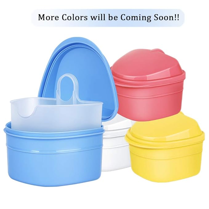 Denture Bath Box Cup, Complete Clean Care for Dentures, Clear Braces, Mouth Guard, Night Guard & Retainers,Traveling (Pink & Purple)