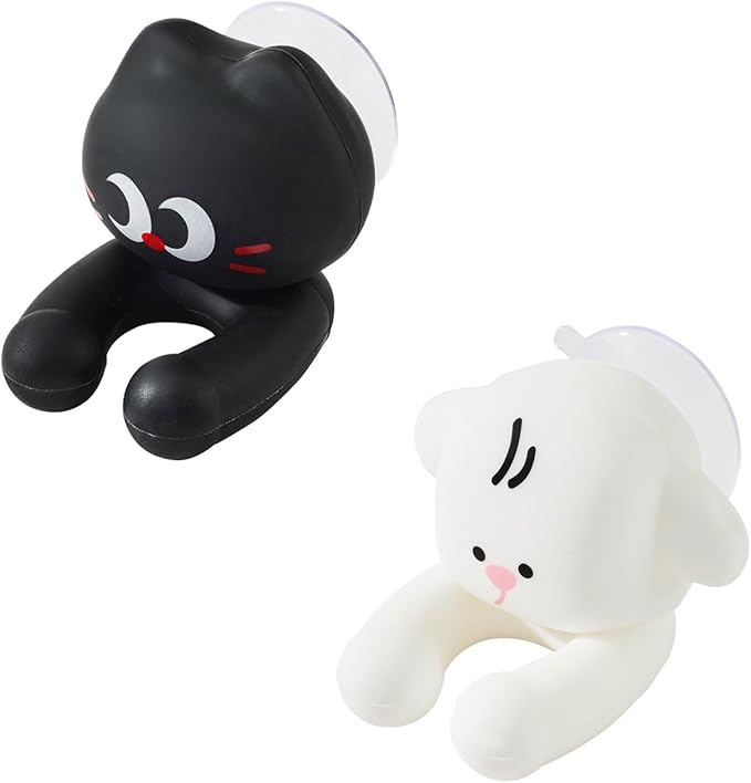 2 PCS Kids' Bathroom Toothbrush Holder,Suction Mount Silicone Toothbrush Holder,Cute Cartoon Cat and Dog Design, Perfect for Kids and Families