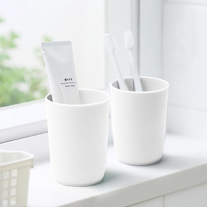Topsky 4pcs Bathroom Tumbler Toothbrush Plastic Tumblers Water Tumbler Reusable Drinkware Mouthwash Cup, White