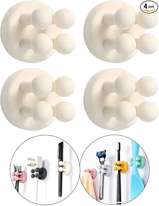 Silicone Toothbrush Holders - 4 Pcs Razor Hooks Adhesive Wall Mounted for Hanging Towel Key Plug Cable, Utility Decor Stick to Dorm Room Essentials Function for Kitchen Bathroom Home Office