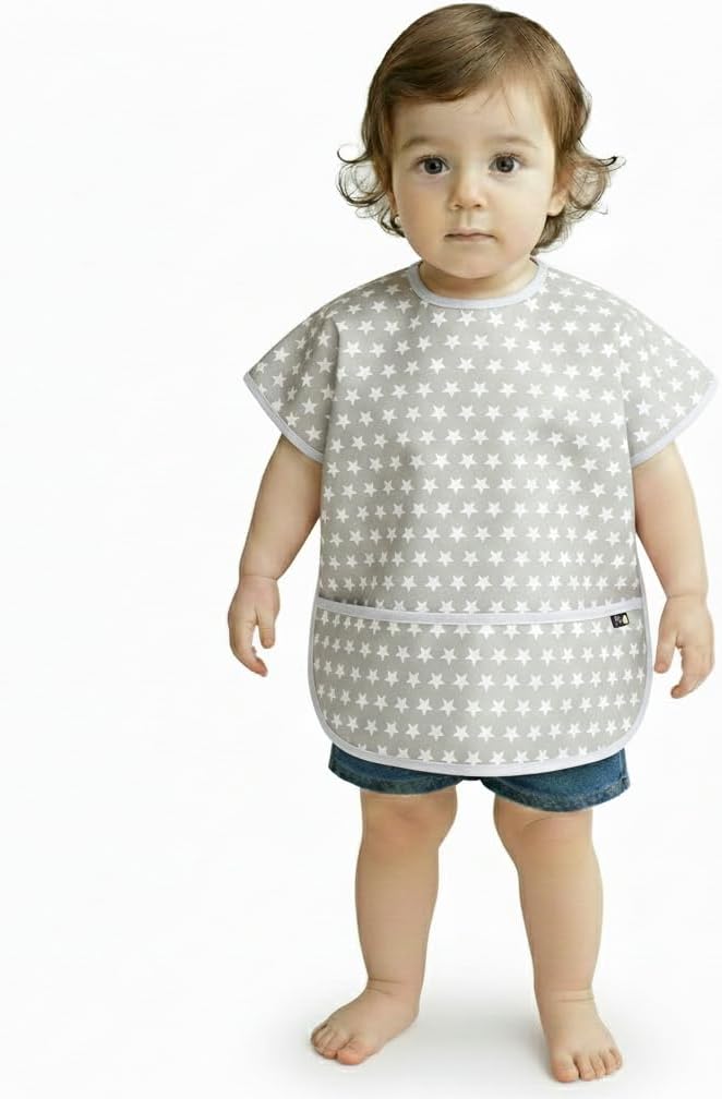 Short Sleeve Waterproof Bib for Toddlers – Easy Clean Feeding Apron for Mealtime, Daycare, Self-Feeding, Lightweight