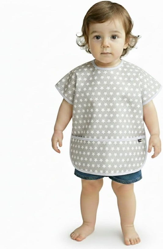 Short Sleeve Waterproof Bib for Toddlers – Easy Clean Feeding Apron for Mealtime, Daycare, Self-Feeding, Lightweight