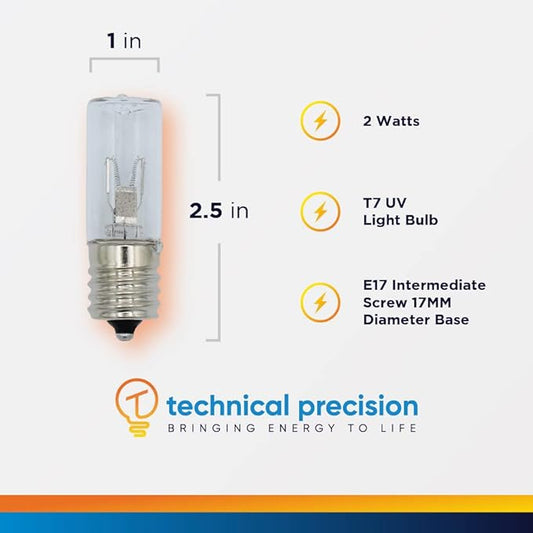 Technical Precision 3W UV Sanitizer Bulb Replacement for Philips Hx6160 12 Volts, T7 Toothbrush Sanitizer Light Bulb - E17 Intermediate Screw Base - 1 Pack