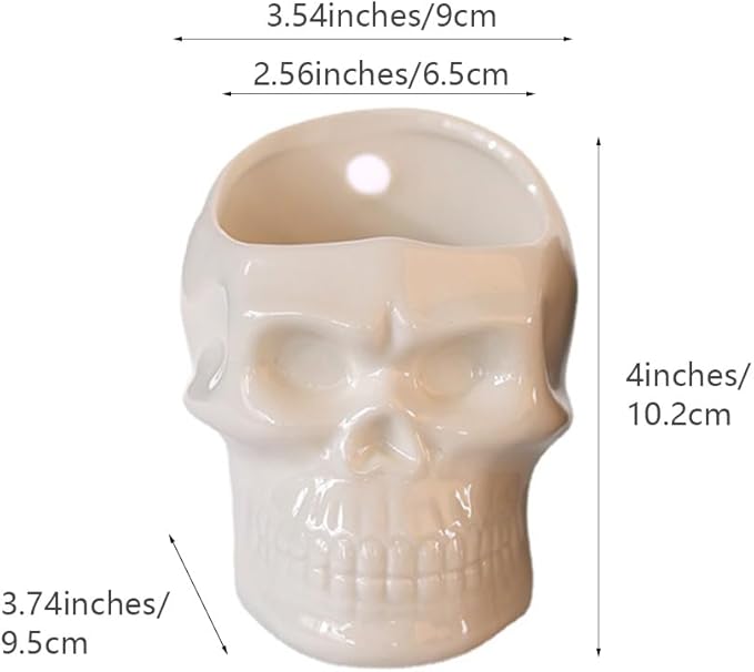 Skull-Shaped Toothbrush Holder, Skull Ceramic Small Storage Tube, Skull Pen Holder, Skull Succulent Flower Pot, Creative Decoration, Wall-Mounted Small Storage Tube (White Skull)