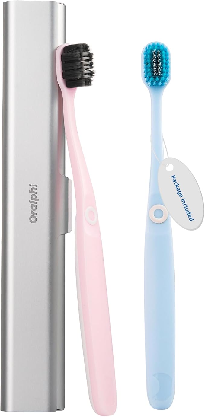 Aluminum Toothbrush Travel Case with 2 Soft Bristle Toothbrushes, Portable Complete Toothbrush Travel Kit, Toothbrush Holder for Bathroom, Camping, Business Trip