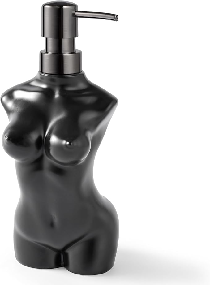 Ceramic Soap Dispenser Hand Lotion Liquid Dispenser Refillable for Kitchen and Bathroom Decorative (Black)