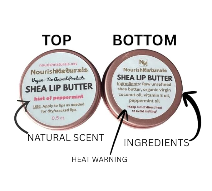 Shea Lip Butter - All Natural 4 Ingredient Lip Balm - Pack of 3 - for dry cracked lips, travel sized, ultra moisturizing vegan lip balm, for long lasting hydration, natural Peppermint scent