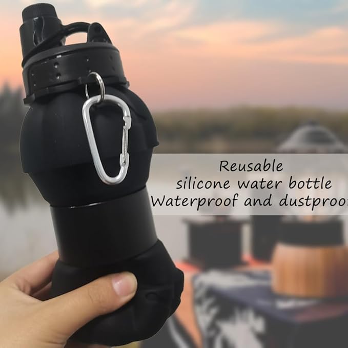 Silicone Folding Water Bottle - 550ml 18oz | BPA-Free, Portable & Lightweight,Water Cups Ideal for Outdoor Hiking & Indoor Sports Travel-Friendly