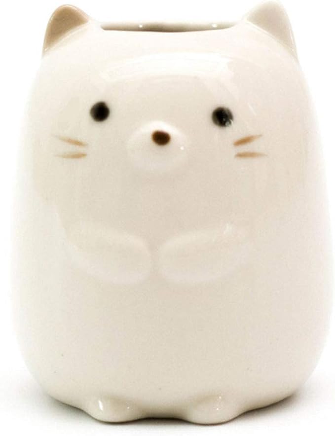 GARASANI Mini Ceramic Toothbrush, Toothpick Holder Cartoon Animal Tooth Brush Stand Kids Toothbrushes Storage Rack Toothpick Approx 350 (White cat)