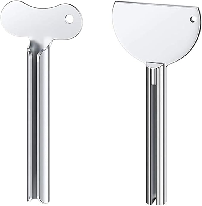2Pcs Stainless Steel Toothpaste Squeezer, Metal Tube Squeezer Keys Tube Roller Dispenser Tube Wringer Key for Toothpaste Cosmetic Hair Dye Paint Squeezer Hand Cream