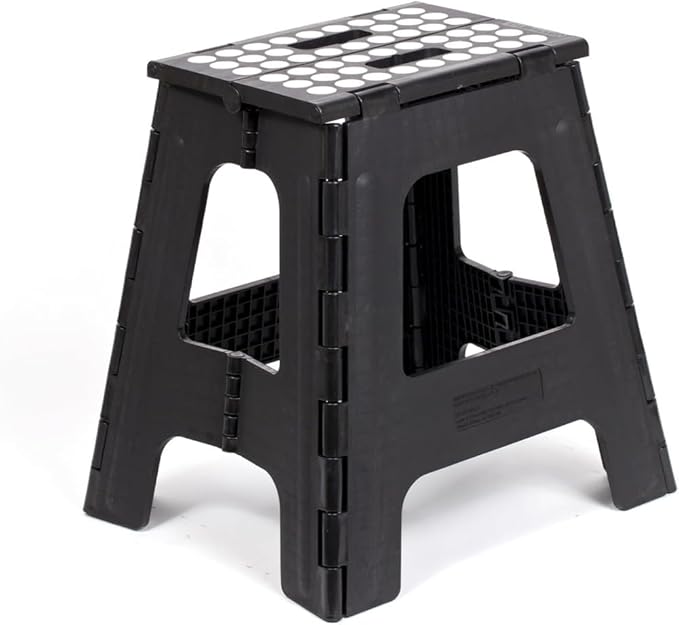 Kikkerland Rhino Foldable Step Stool – Holds Adults up to 300 Lbs, Best for Kitchen & Bathroom – Collapsible, Portable, Lightweight Stepping Stool with Sturdy, Non-Slip Design – Black, 15”