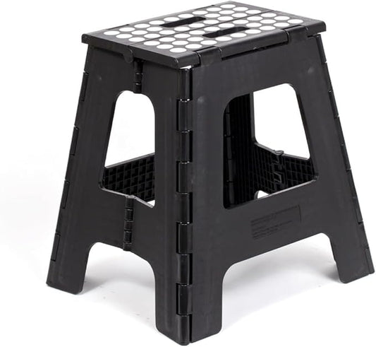 Kikkerland Rhino Foldable Step Stool – Holds Adults up to 300 Lbs, Best for Kitchen & Bathroom – Collapsible, Portable, Lightweight Stepping Stool with Sturdy, Non-Slip Design – Black, 15”
