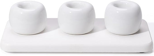 3 Pack Mini Ceramic Toothbrush Holder Stand with 1 Pack Water Absorbing Stone for Bathroom Vanity Countertop, Toothbrush Organizer, White