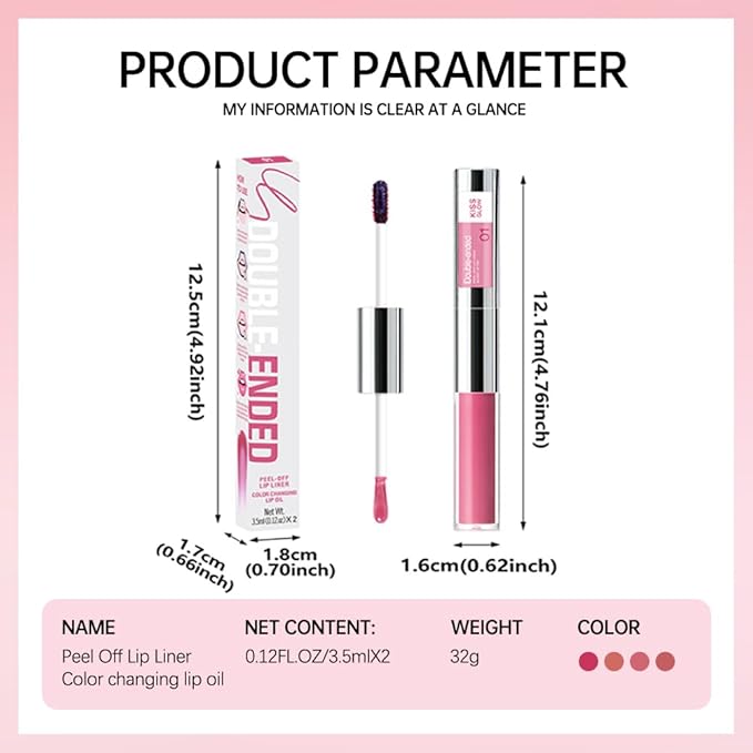 Dual-Ended Peel Off Lip Liner & Gloss Stain in Rose Pink – Tattoo-Like Peel Off Lip Stain Liner + Hydrating High Shine Lip Gloss, Long-Lasting Waterproof Smudge-Proof Duo for Plump Natural Pink Lips 1