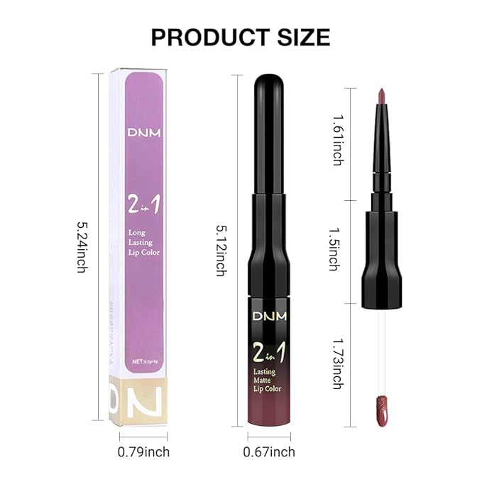 1Pcs 2 in 1 Red Brown Matte Lip Liner and Liquid Lipstick Stain Makeup Set for women, Red Brown Long Lasting Smudge Proof Lip Tint Matte Finish Lip Gloss for All-Day Color Hold Easy to Use 57#