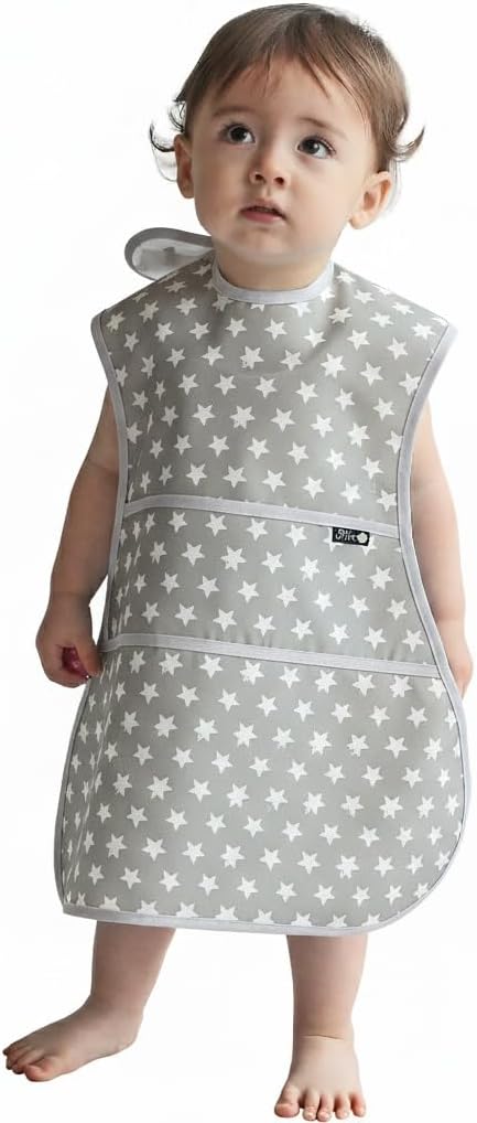 Full Coverage Waterproof Feeding Bib for Toddlers – Extra Long Apron Bib for Mealtime, Self-Feeding, High Chairn