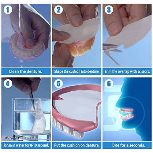 Y-Kelin Denture Adhesive Cushions Uppers & Lowers, Adhesive-Free Denture Pads for Sore Gums, 30 Pads*2 (60 Strips)