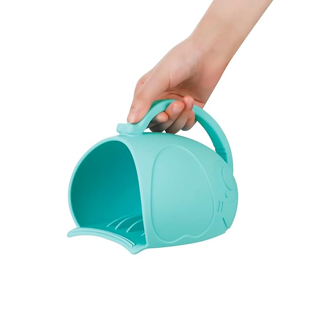 PandaEar Baby Bath Rinse Cup, Silicone Baby Shampoo Rinser with 2 Toddler Bath Sponge & 2 Bath Brush for Infants, Toddler Body Washing, Blue