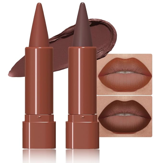 2Pcs Gradient Matte Lipstick Crayon Lip Liner pencil, Flawless Contour Gradual Ombre Effect lips Pencil, for Women Long Lasting Waterproof Smudge Proof Lipsticks Pencil 04#+05#