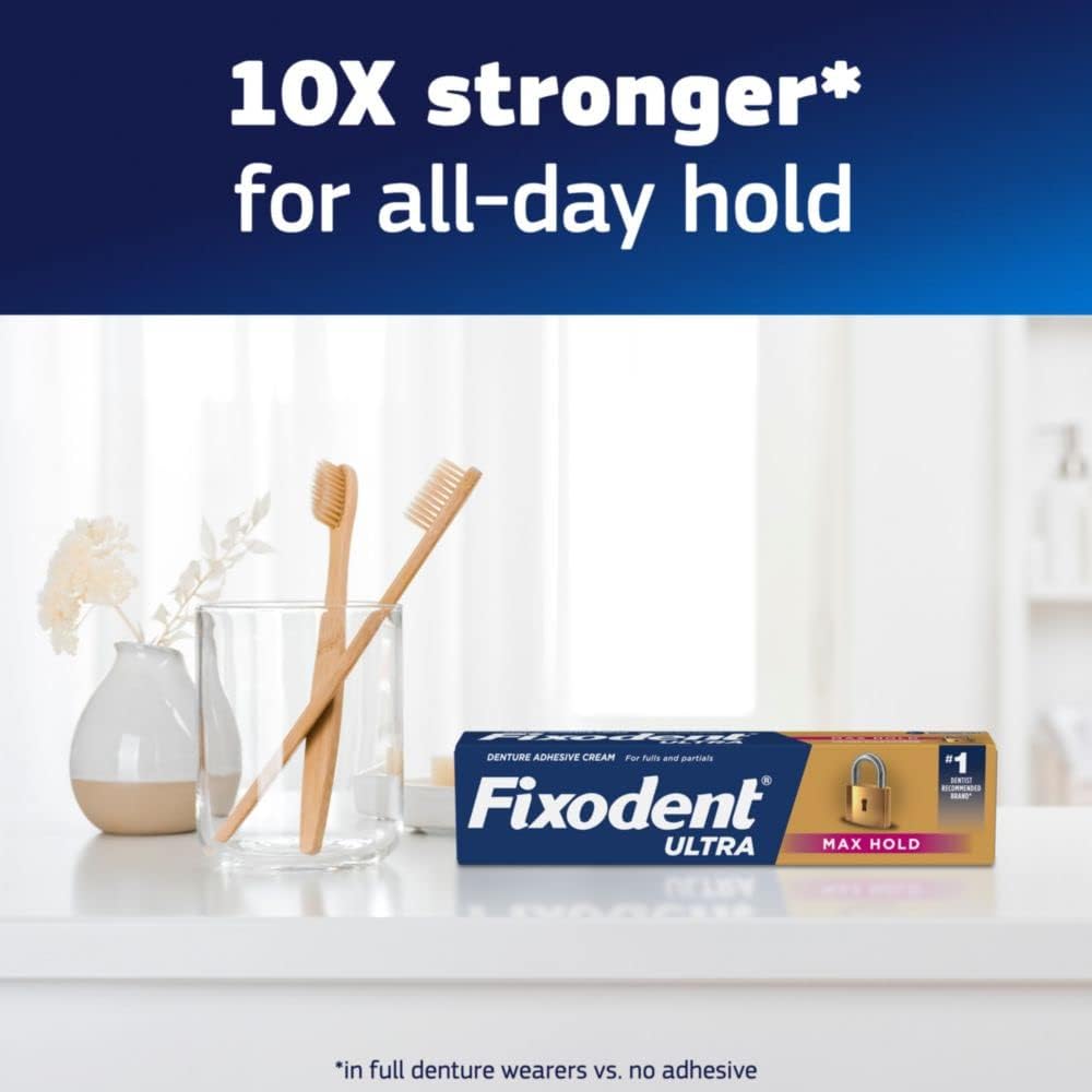 Fixodent Ultra Max Hold Secure Denture Adhesive Cream for Full and Partial Denture Wearers, 2.2oz | (Pack of 24)