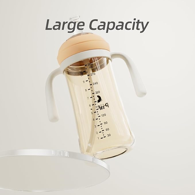 Piifur Sippy Cups for Toddlers 1-3 No Spill Straw with Handle Water Bottle 2 Pack 10 Ounce