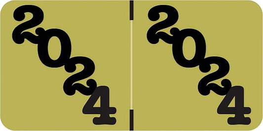 2024 Year Labels, Doctor Stuff 2024 Chart Stickers, Gold/Black Color Coded, Jeter Style, USA Made Year Labels for End Tab File Folders, 500/Roll, 1 Roll, 3/4" x 1-1/2"