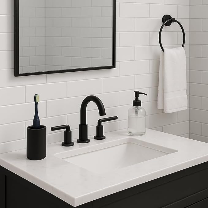 Matte Black Resin Bathroom Tumbler Cup - Matte Black Toothbrush Holder, 4x2.75 Inch, 12oz Capacity, Minimalist Vanity Countertop Organizer (Black)