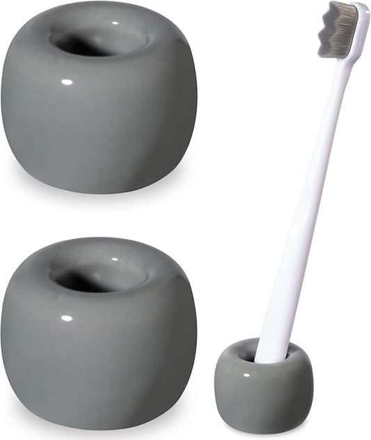 Urbanstrive Sleek Mini Ceramics Toothbrush Holder Stand for Bathroom Vanity Countertops (Gray 2-Pack)