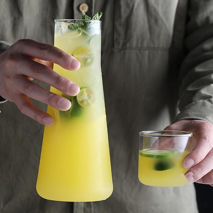 30oz/850ml Clear Glass Bedside Water Carafe with Tumbler Set, Nightstand Water Carafe with Lid for Bedroom, Bathroom Mouthwash Dispenser, Office Use Drinking Glass