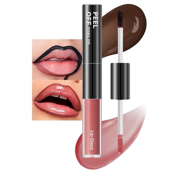 Dual-Ended Peel Off Lip Liner & Stain in Mocha Cocoa – Tattoo-Like Peel Off Lip Stain Liner + Hydrating High Shine Brown Lip Tint, Long-Lasting Waterproof Smudge-Proof Duo for Natural Mocha Brown Lips