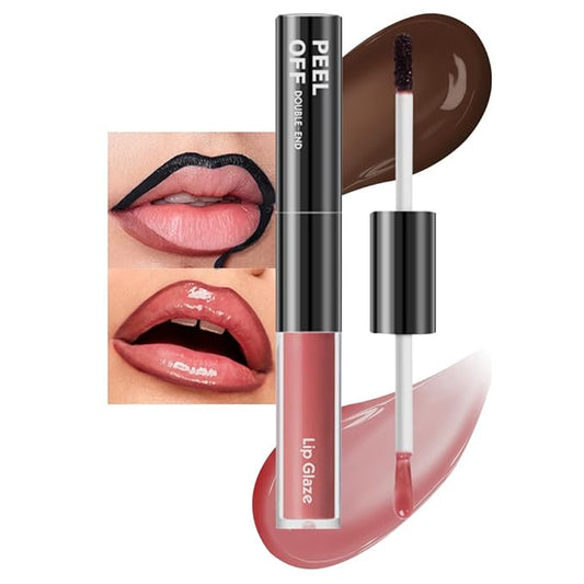 Dual-Ended Peel Off Lip Liner & Stain in Mocha Cocoa – Tattoo-Like Peel Off Lip Stain Liner + Hydrating High Shine Brown Lip Tint, Long-Lasting Waterproof Smudge-Proof Duo for Natural Mocha Brown Lips