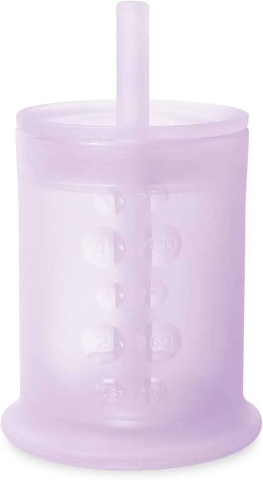 Olababy Silicone Training Cup with Straw Lid | Babies Water Drinking Cup | 6+ Mo Infant To 12-18 Months Toddler | Sippy Cup For Kids & Smoothie Cup | Baby Led Weaning (Lilac, 5 oz)