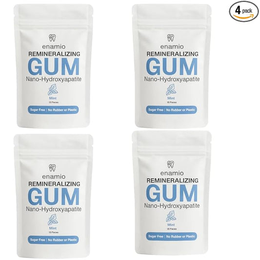 Enamio Mint Remineralizing Gum with Nano Hydroxyapatite for Enamel Support & Sensitive Teeth - Xylitol Gum, Plastic Free, Sugar Free, Natural Oral Care - No Aspartame- Made in USA - 4 Pack