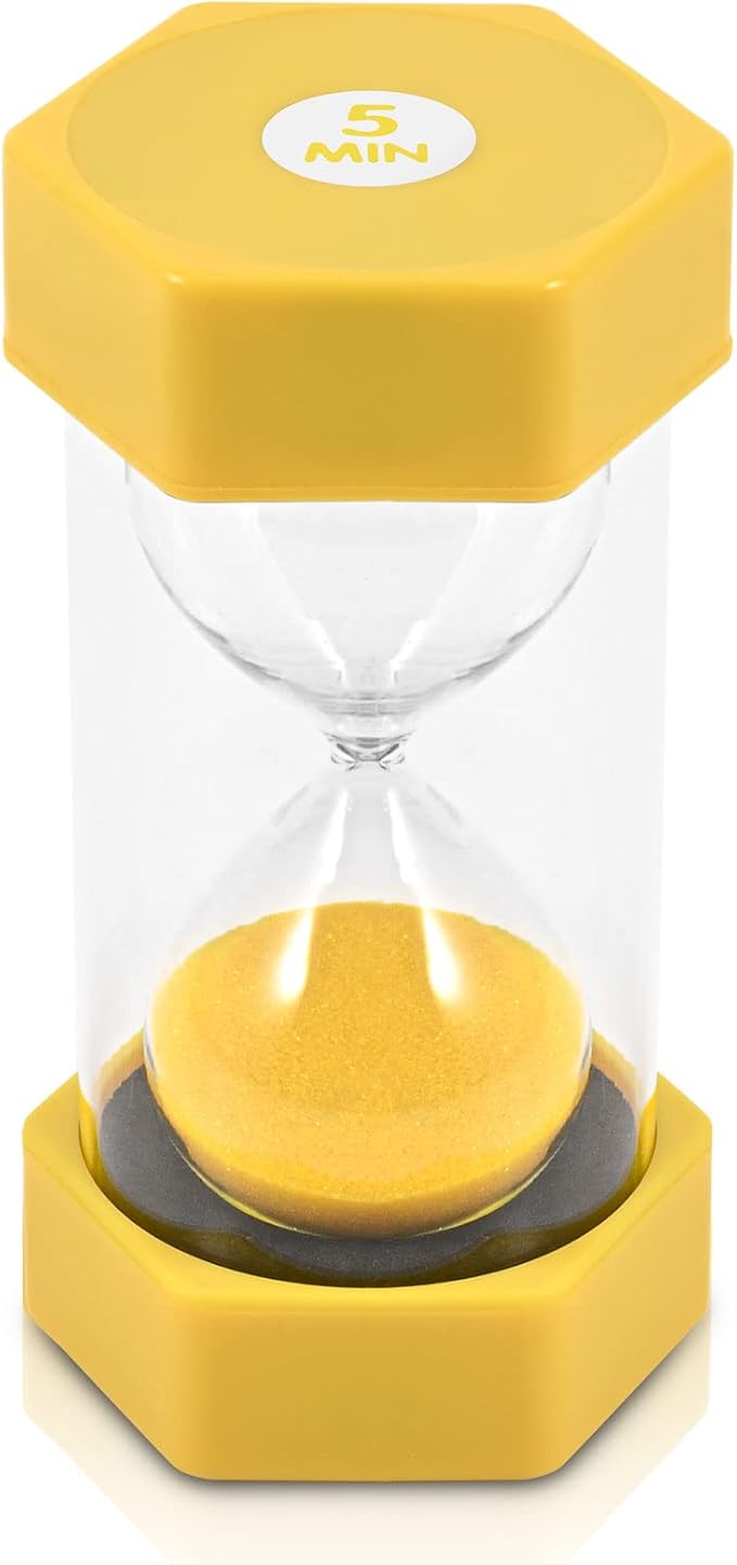 Sand Timer for Kids - 5 Minute Yellow - 6.3 Inches Hourglass Acrylic Covered Clock for Classroom, Home & Kids Room - Large Single Pack