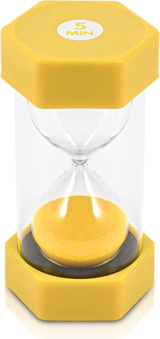 Sand Timer for Kids - 5 Minute Yellow - 6.3 Inches Hourglass Acrylic Covered Clock for Classroom, Home & Kids Room - Large Single Pack