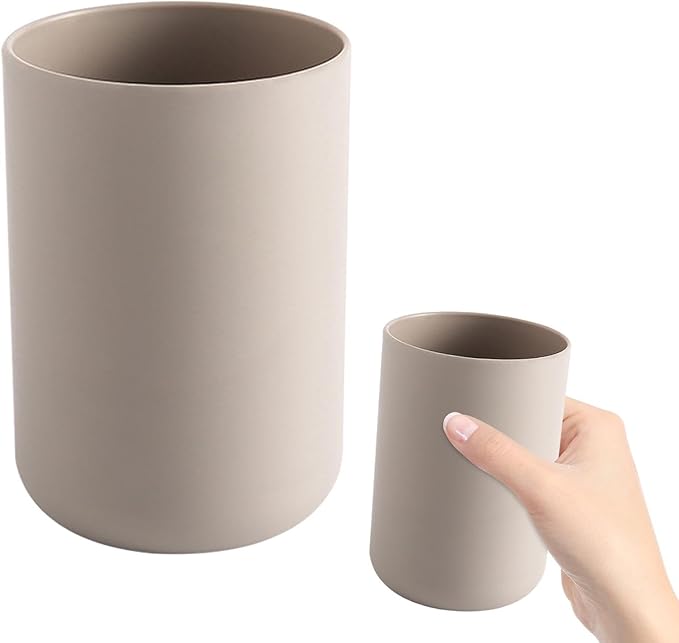 Bathroom Toothbrush Holder Cups, White Plastic Drinking Cups Mouthwash Cup Reusable Water Cup Bathroom Storage for Home Travel, 300ml (Coffee)