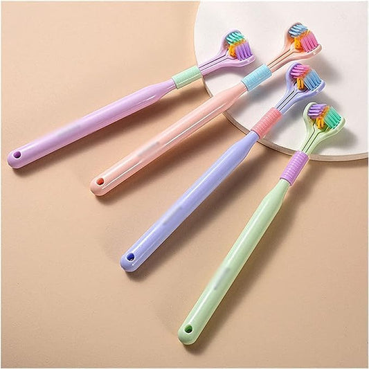Katartizo 2 Pcs Random Color Three-Sided Soft Hair Toothbrush, Effective Wrap-Around Design, Deeply and Thoroughly to Clean Teeth and Gums, Manual Toothbrushes Suitable for Adults and Children
