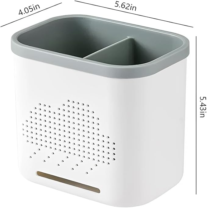 2 Slots Toothbrush Holder and Toothpaste Holder with Drain Hole, Detachable Easy Cleaning Multi-Functional Organizer Caddy Storage for Bathroom Vanity Sink Kitchen (White+Green 2 compartments)