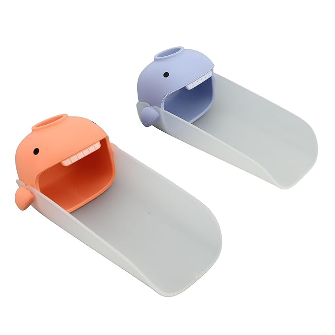 2Pcs Kids Faucet Extender for Hand Washing, Cute Cartoon Shape Sink Faucet Extender, Toddlers Bathroom Kitchen Accessories with Wide Splash, Soft Silicone and PP Material